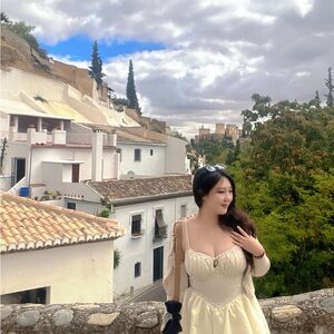 Royal victorian style Cream Dress with chest ruched